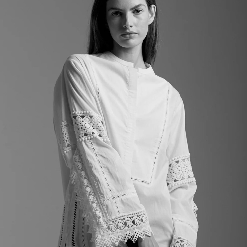 MARIACHER Off-White Crochet Lace Cotton Blouse